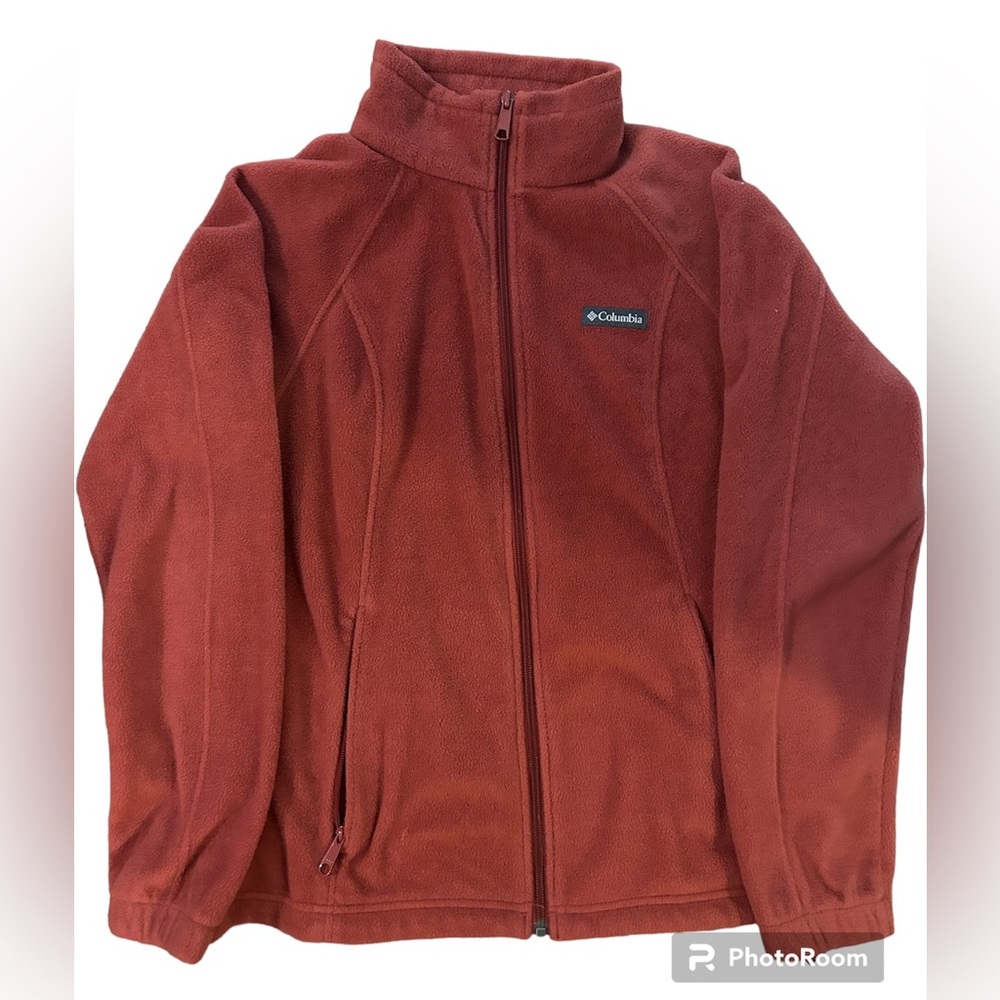 Columbia burnt orange fleece jacket; women’s size M